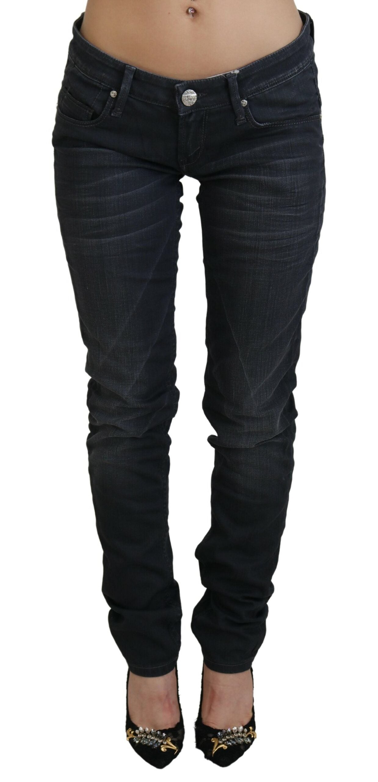 Acht Black Washed Low Waist Slim Fit Cotton Denim Jeans -   -  Acht.