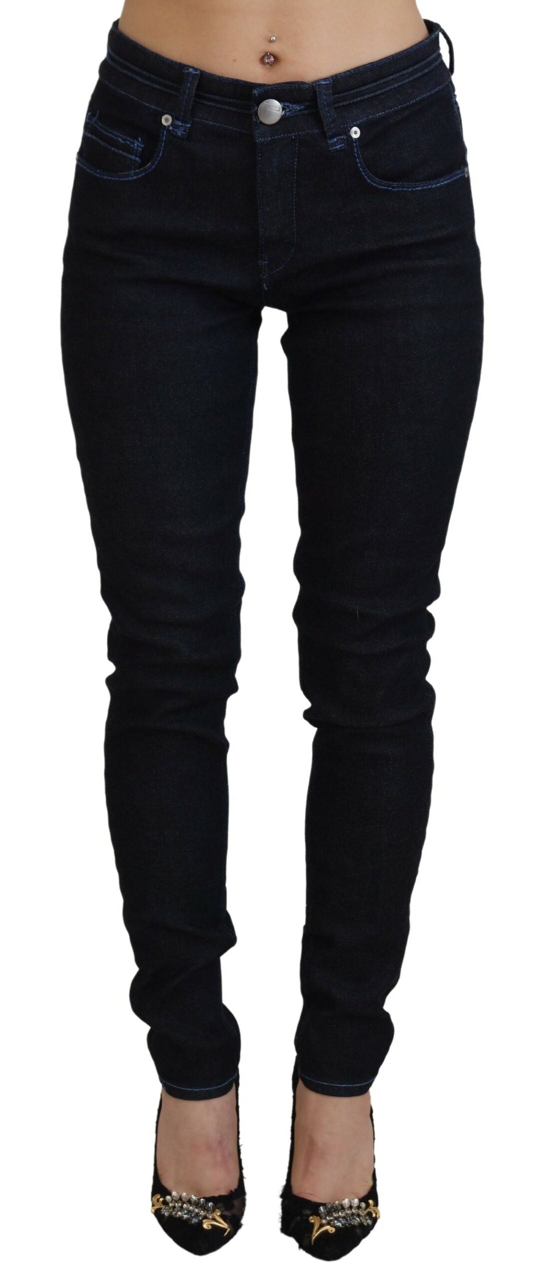 Acht Dark Blue Low Waist Slim Fit Women Denim Jeans -   -  Acht.