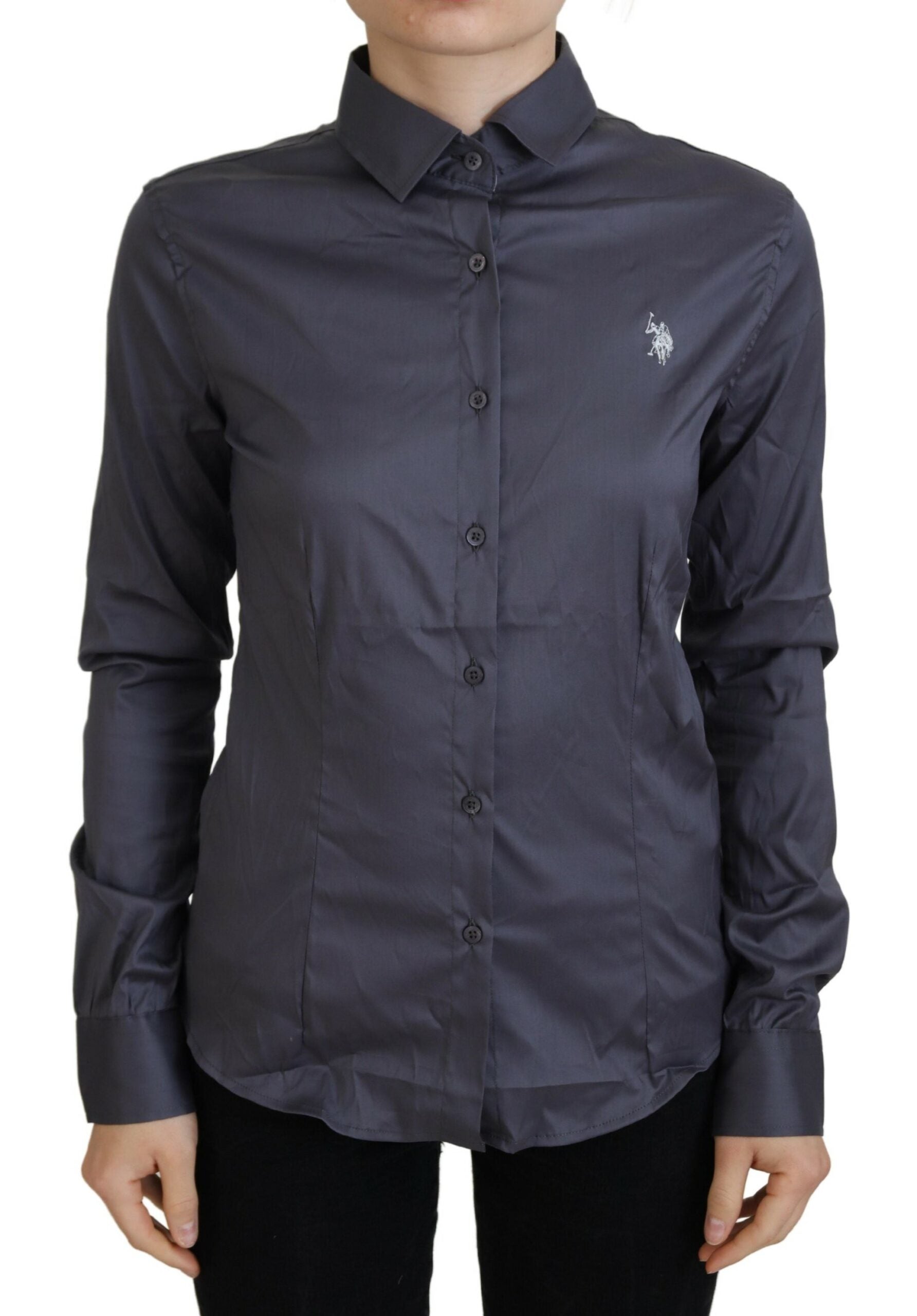 U.S. POLO ASSN. Gray Printed Long Sleeves Collared Top -   -  U.S. POLO ASSN..