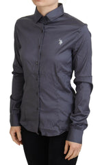 U.S. POLO ASSN. Gray Printed Long Sleeves Collared Top -   -  U.S. POLO ASSN..