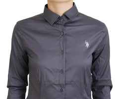 U.S. POLO ASSN. Gray Printed Long Sleeves Collared Top -   -  U.S. POLO ASSN..