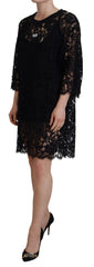 Dolce & Gabbana Black Floral Lace Cotton Shift Mini Dress -   -  Dolce & Gabbana.