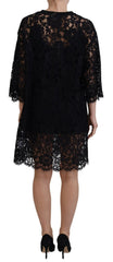 Dolce & Gabbana Black Floral Lace Cotton Shift Mini Dress -   -  Dolce & Gabbana.