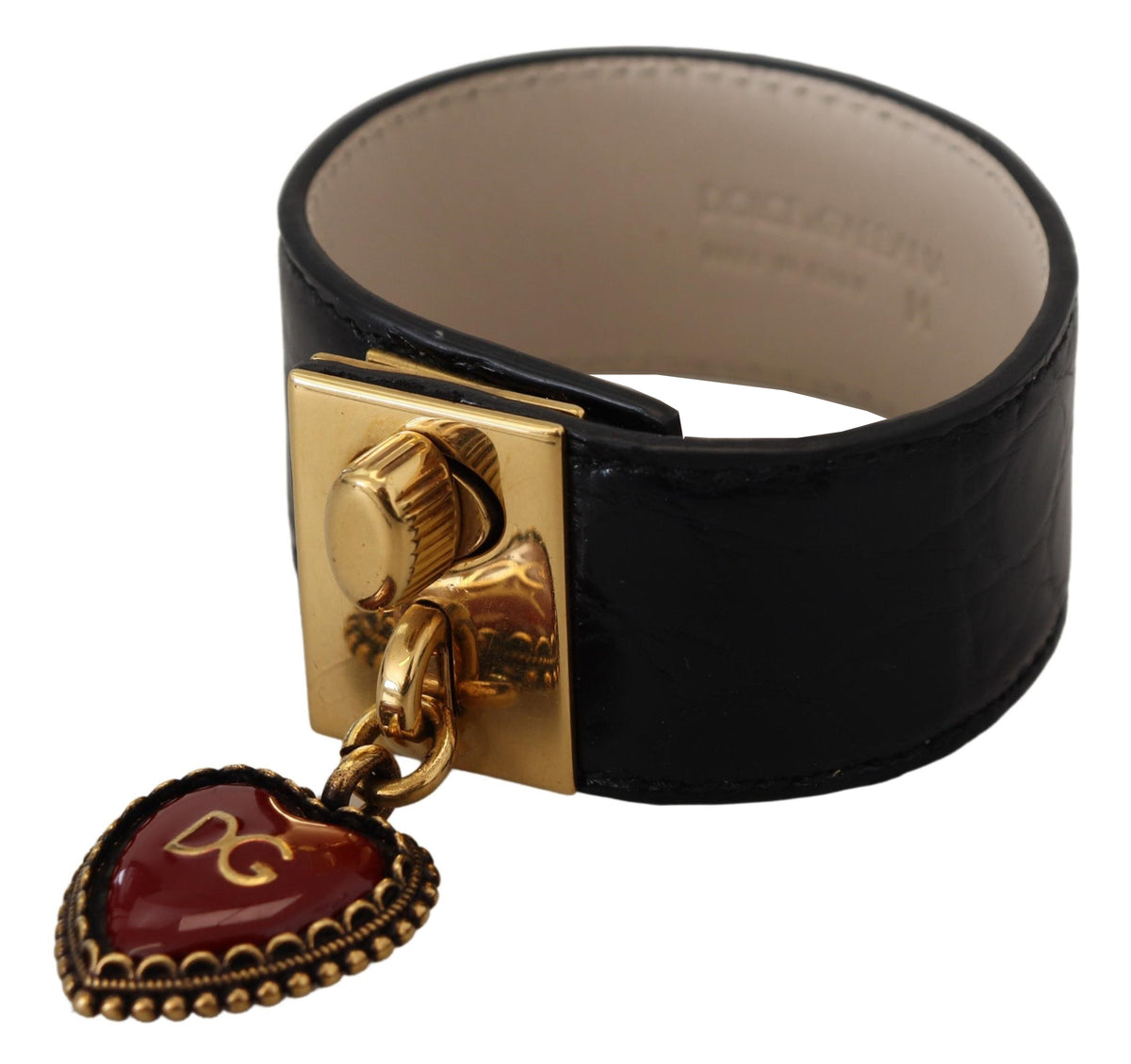 Dolce & Gabbana Black Dauphine Leather DG Heart Key Ring Bracelet -   -  Dolce & Gabbana.