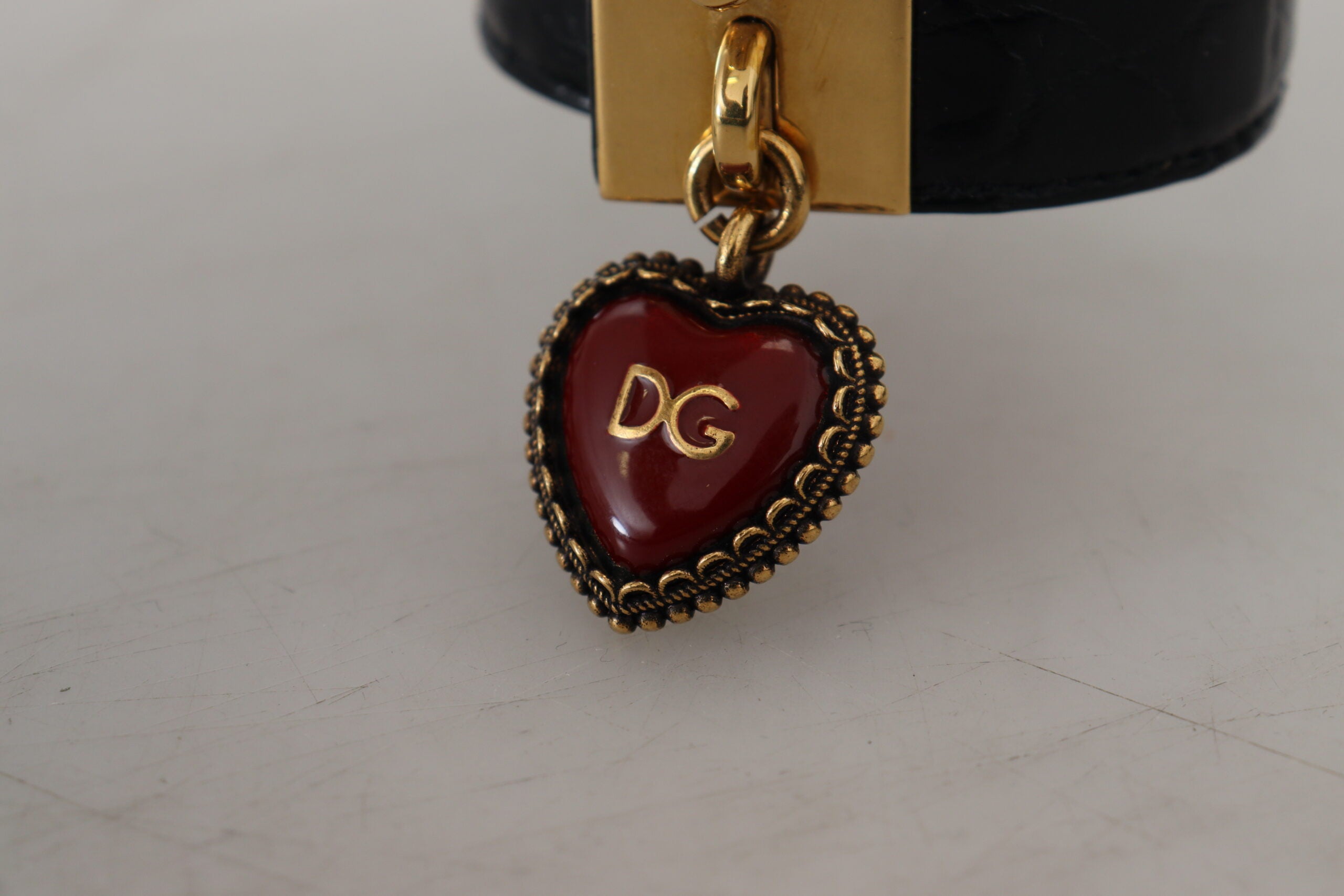 Dolce & Gabbana Black Dauphine Leather DG Heart Key Ring Bracelet -   -  Dolce & Gabbana. Dolce & Gabbana Black Dauphine Leather DG Heart Key Ring Bracelet -   -  Dolce & Gabbana.