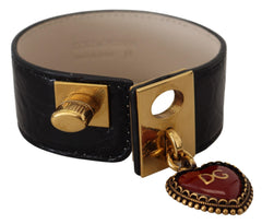 Dolce & Gabbana Black Dauphine Leather DG Heart Key Ring Bracelet -   -  Dolce & Gabbana.