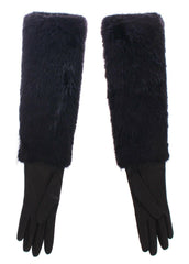Dolce & Gabbana Black Beaver Fur Lambskin Leather Elbow Gloves - - Dolce & Gabbana.