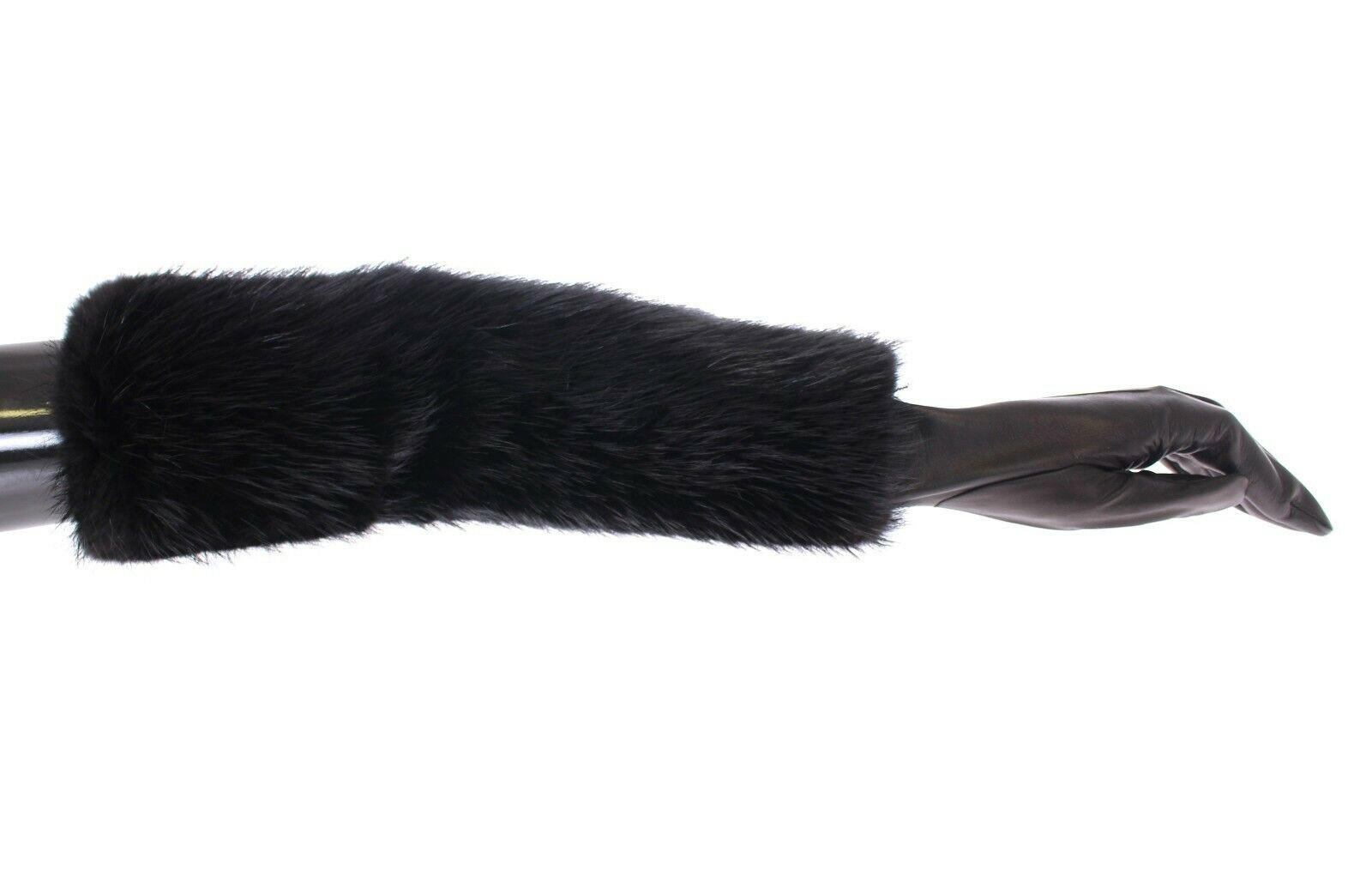 Dolce & Gabbana Black Beaver Fur Lambskin Leather Elbow Gloves - - Dolce & Gabbana.