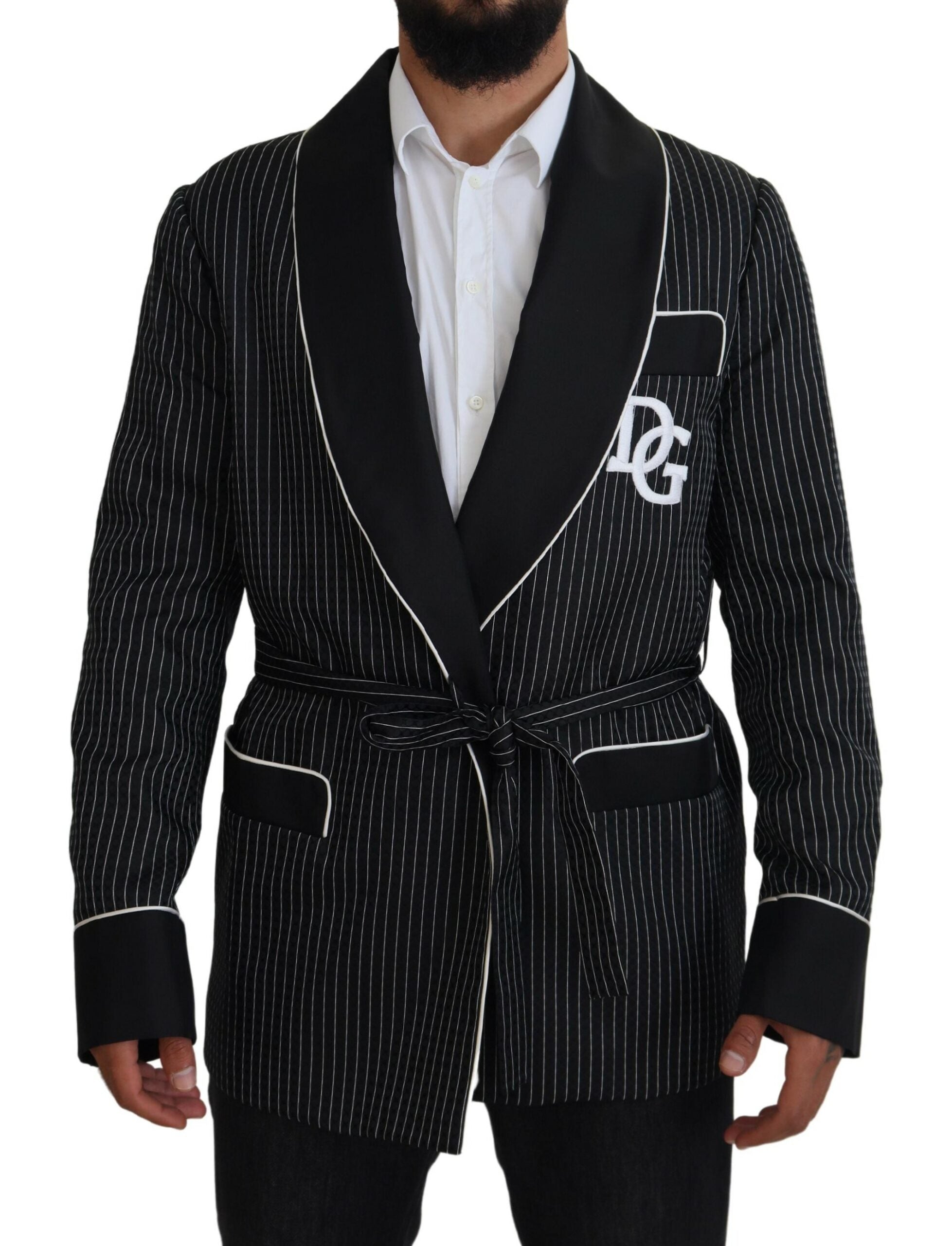 Dolce & Gabbana Black Robe Striped DG Patch Jacket Men Blazer -   -  Dolce & Gabbana.