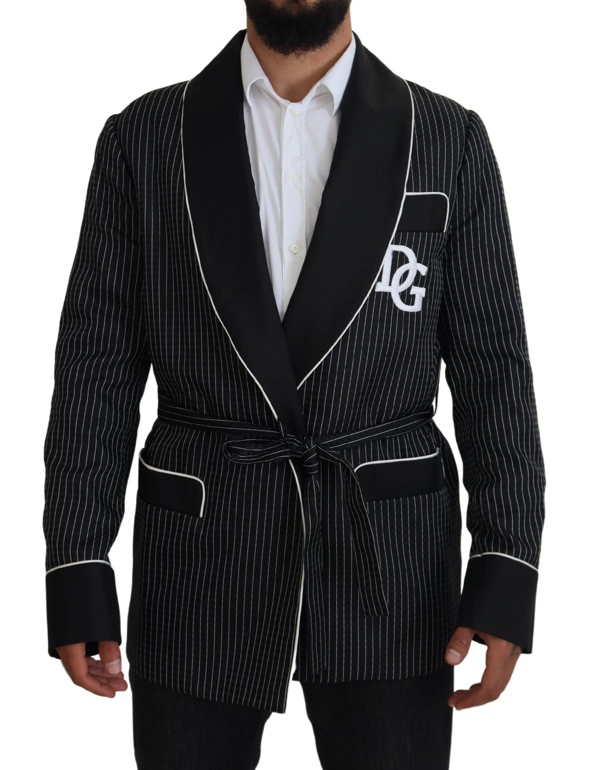 Dolce & Gabbana Black Robe Striped DG Patch Jacket Men Blazer -   -  Dolce & Gabbana.