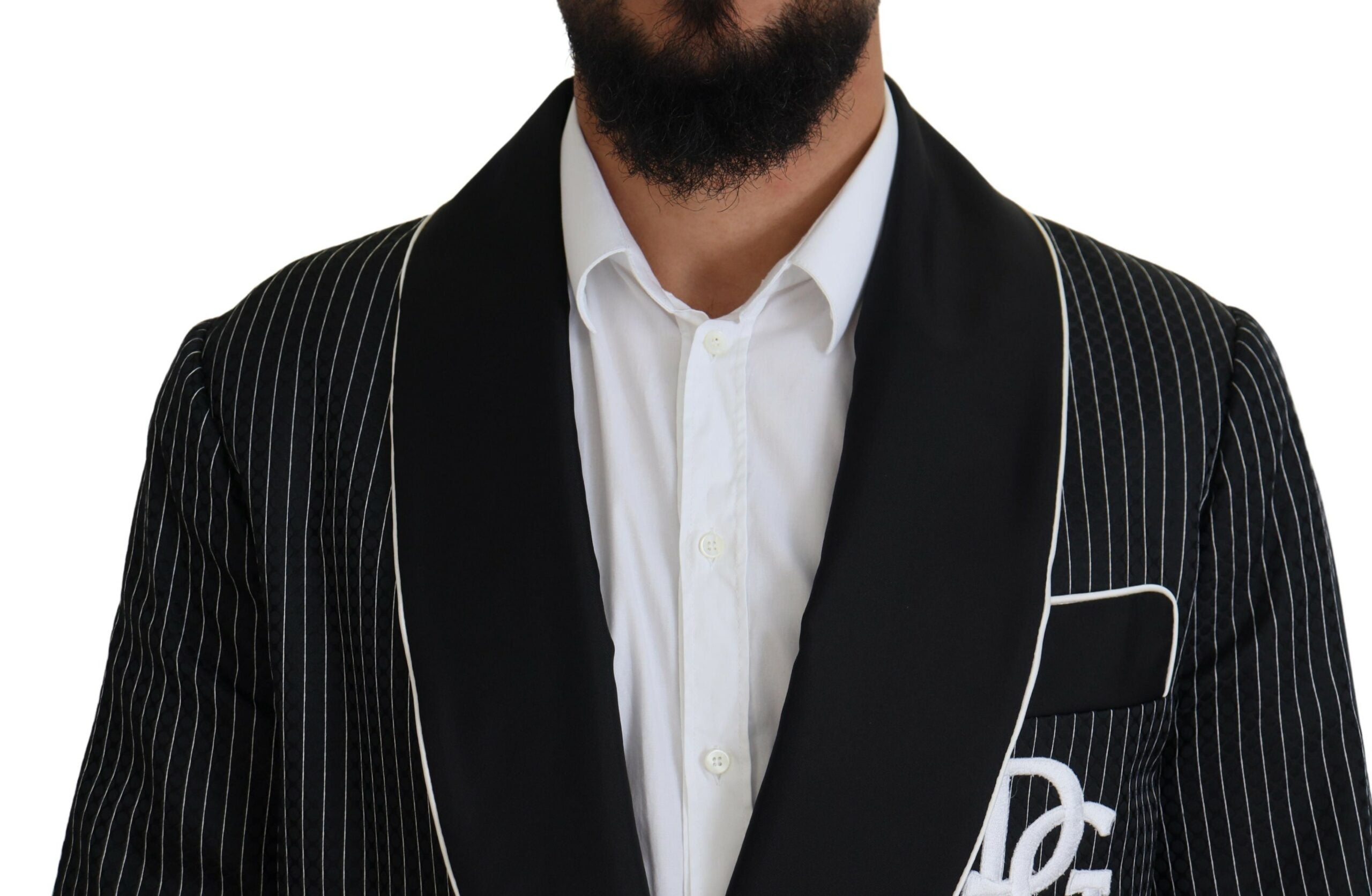Dolce & Gabbana Black Robe Striped DG Patch Jacket Men Blazer -   -  Dolce & Gabbana. Dolce & Gabbana Black Robe Striped DG Patch Jacket Men Blazer -   -  Dolce & Gabbana.