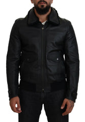 Dolce & Gabbana Black Lamb Leather Collared Men Coat Jacket -   -  Dolce & Gabbana.