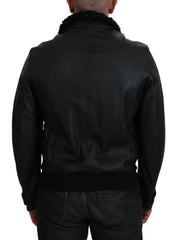 Dolce & Gabbana Black Lamb Leather Collared Men Coat Jacket -   -  Dolce & Gabbana.