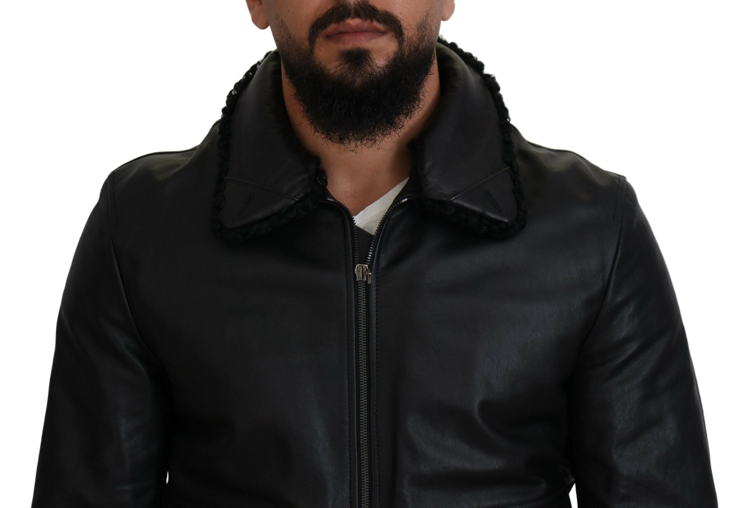 Dolce & Gabbana Black Lamb Leather Collared Men Coat Jacket -   -  Dolce & Gabbana. Dolce & Gabbana Black Lamb Leather Collared Men Coat Jacket -   -  Dolce & Gabbana.