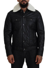 Dolce & Gabbana Black Lamb Leather Collared Men Coat Jacket -   -  Dolce & Gabbana.