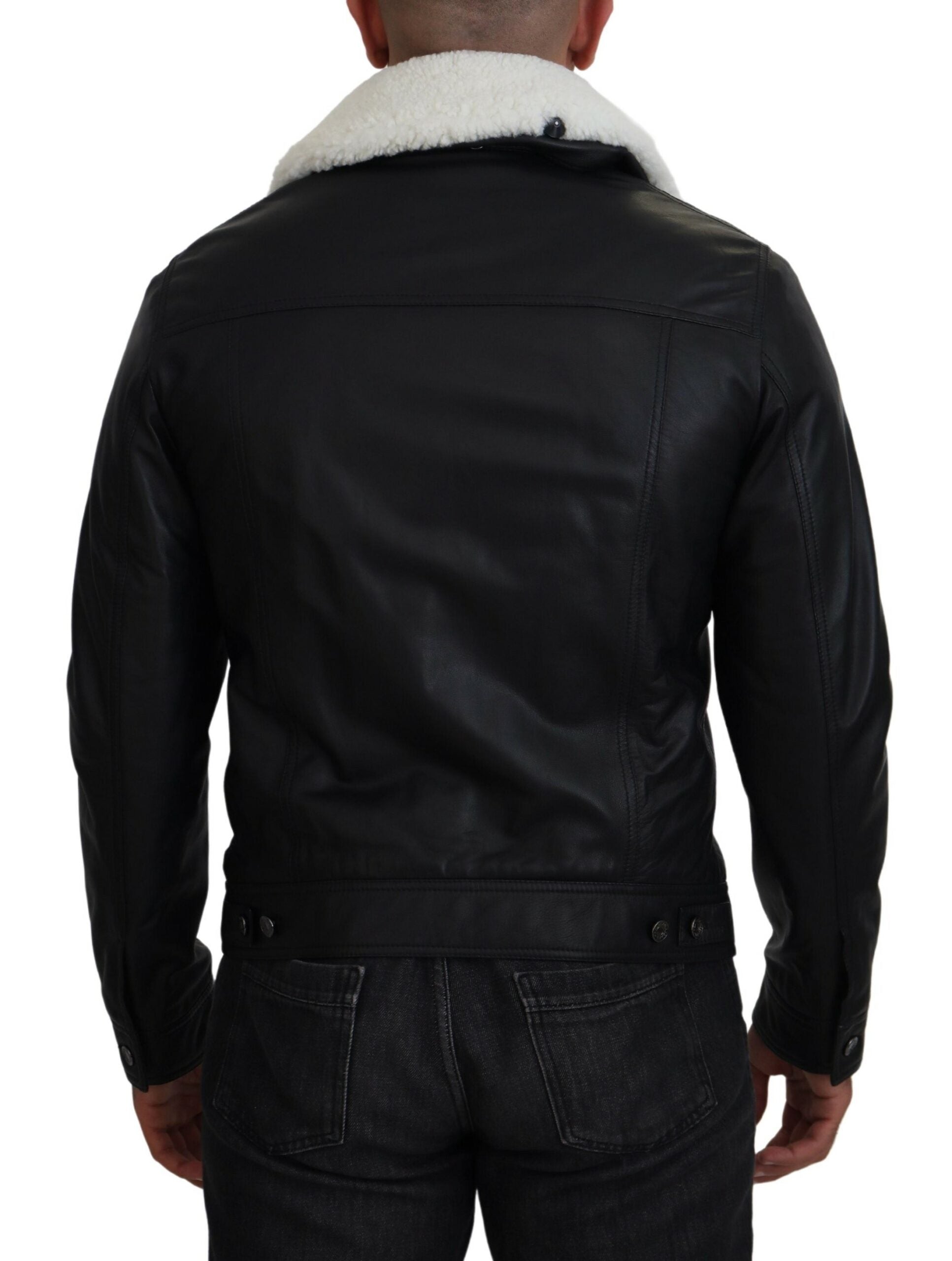 Dolce & Gabbana Black Lamb Leather Collared Men Coat Jacket -   -  Dolce & Gabbana. Dolce & Gabbana Black Lamb Leather Collared Men Coat Jacket -   -  Dolce & Gabbana.