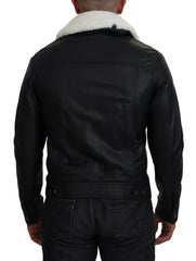 Dolce & Gabbana Black Lamb Leather Collared Men Coat Jacket -   -  Dolce & Gabbana.