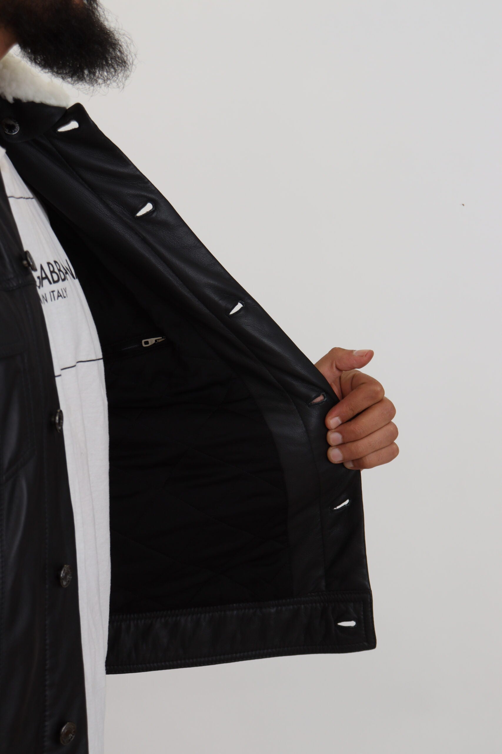 Dolce & Gabbana Black Lamb Leather Collared Men Coat Jacket -   -  Dolce & Gabbana. Dolce & Gabbana Black Lamb Leather Collared Men Coat Jacket -   -  Dolce & Gabbana.