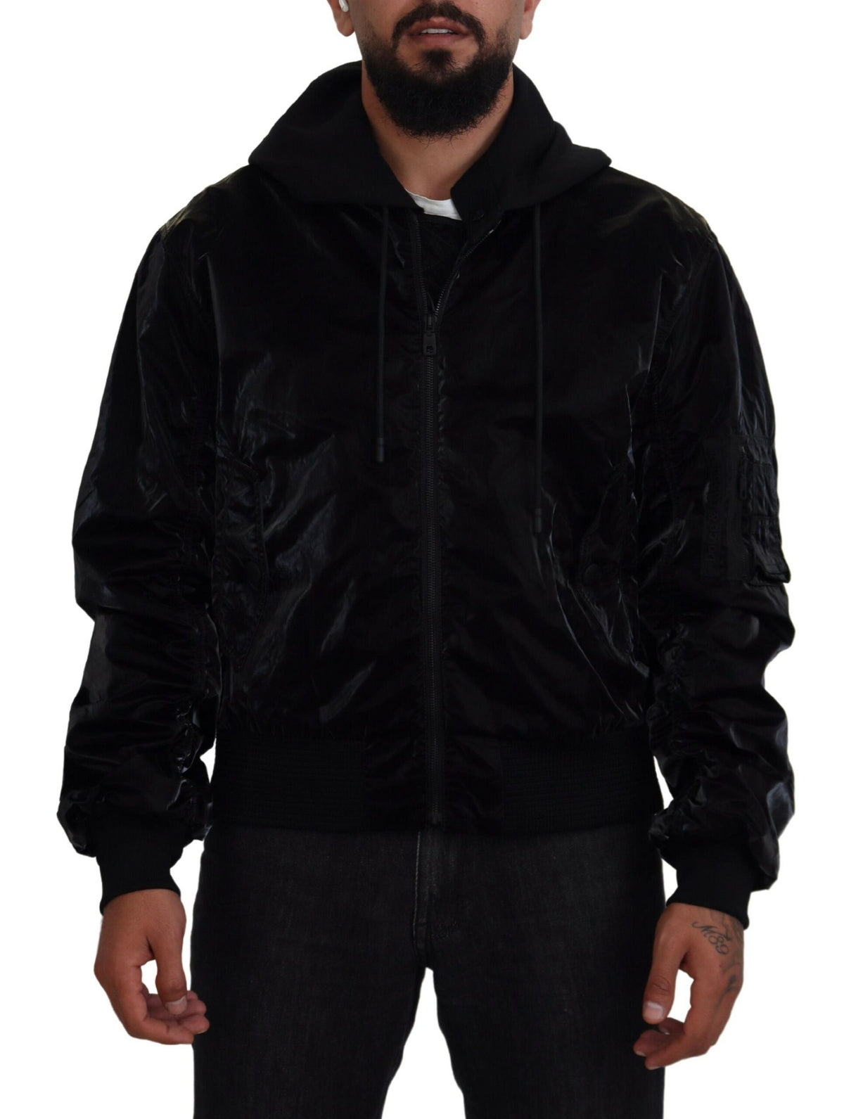 Dolce & Gabbana Black Nylon Hooded Full Zip Bomber Jacket -   -  Dolce & Gabbana.