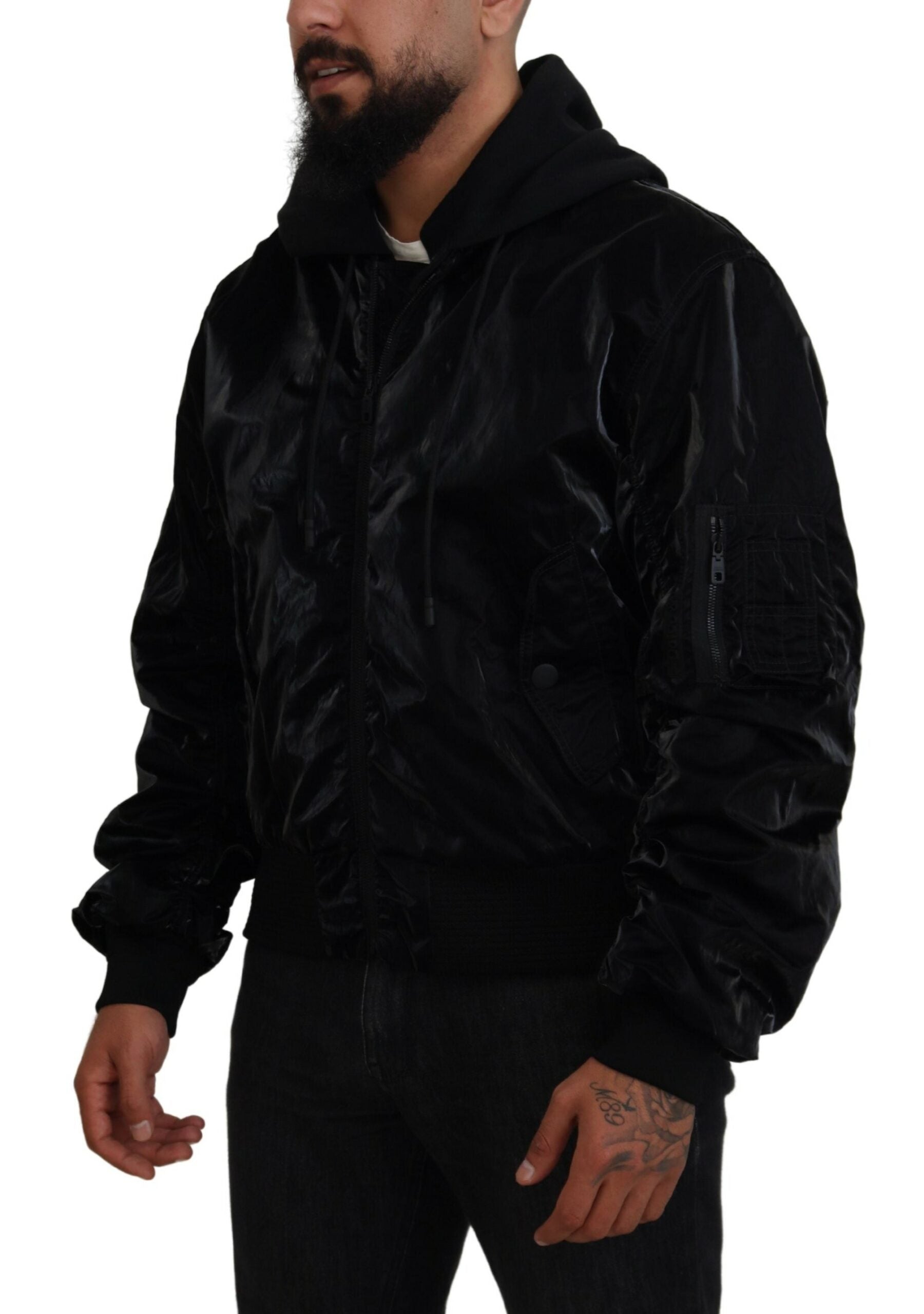 Dolce & Gabbana Black Nylon Hooded Full Zip Bomber Jacket -   -  Dolce & Gabbana. Dolce & Gabbana Black Nylon Hooded Full Zip Bomber Jacket -   -  Dolce & Gabbana.