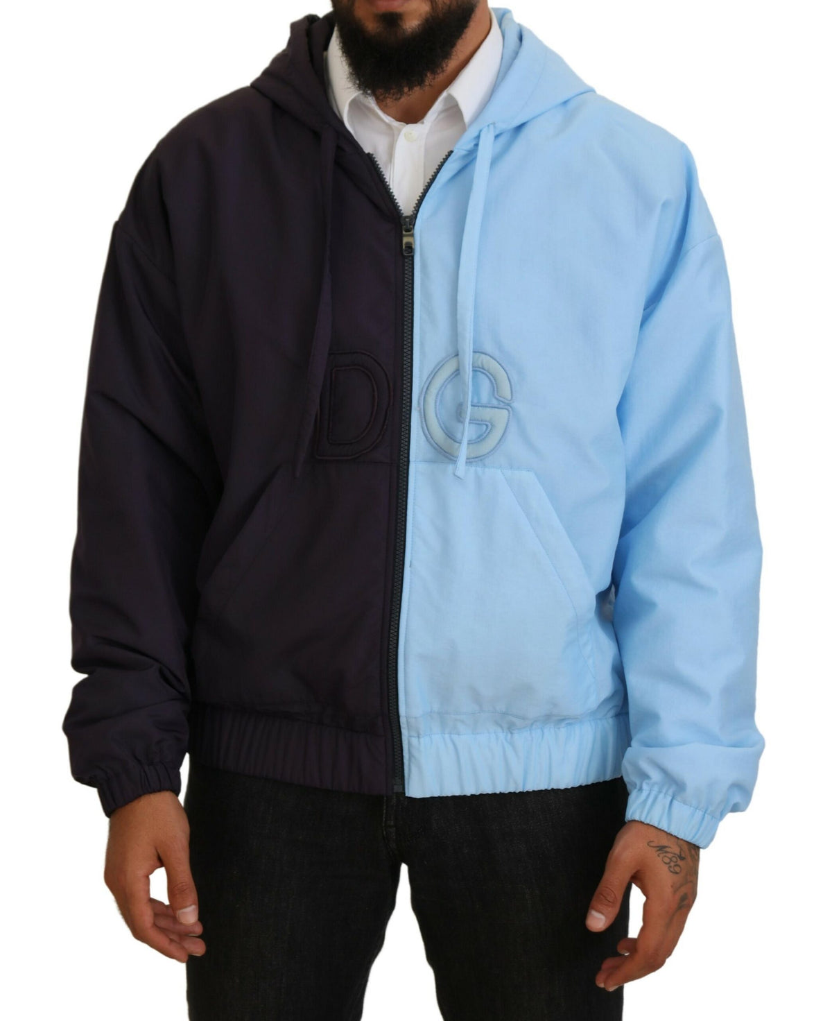 Dolce & Gabbana Black Blue DG Hooded Full Zip Men Jacket -   -  Dolce & Gabbana.