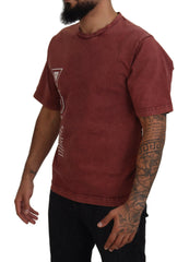 Dolce & Gabbana Maroon Print Round Neck Short Sleeves T-shirt - - Dolce & Gabbana.