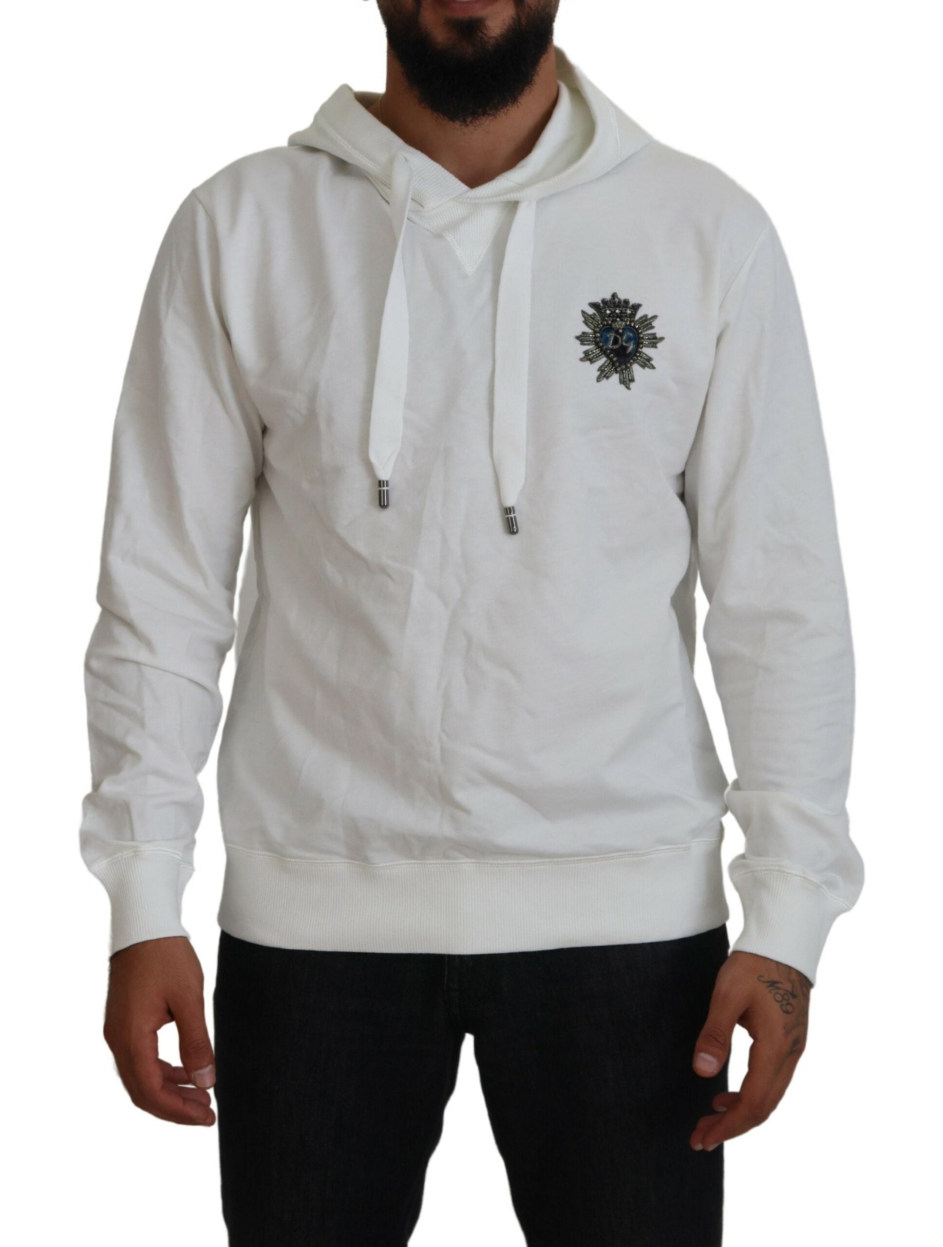 Dolce & Gabbana White Cotton Hooded Sweatshirt Logo Sweater -   -  Dolce & Gabbana.