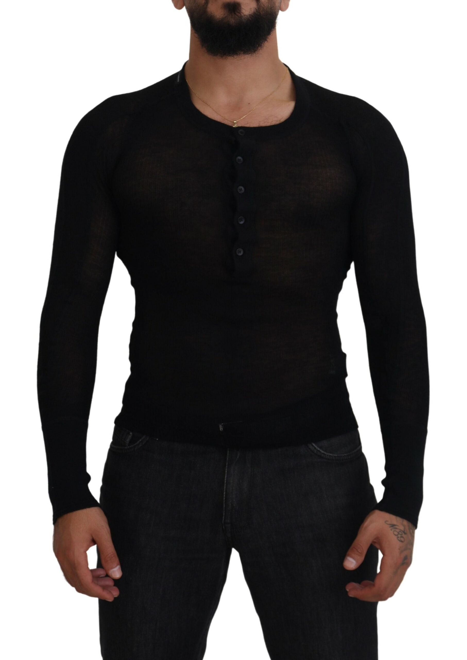 Dolce & Gabbana Black Cashmere Button Pullover Sweater -   -  Dolce & Gabbana.