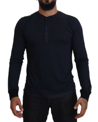 Dolce & Gabbana Blue Cotton Button Crewneck Pullover Sweater -   -  Dolce & Gabbana.