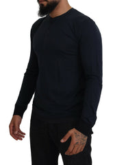 Dolce & Gabbana Blue Cotton Button Crewneck Pullover Sweater -   -  Dolce & Gabbana.