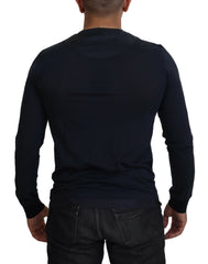 Dolce & Gabbana Blue Cotton Button Crewneck Pullover Sweater -   -  Dolce & Gabbana.