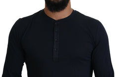 Dolce & Gabbana Blue Cotton Button Crewneck Pullover Sweater -   -  Dolce & Gabbana.