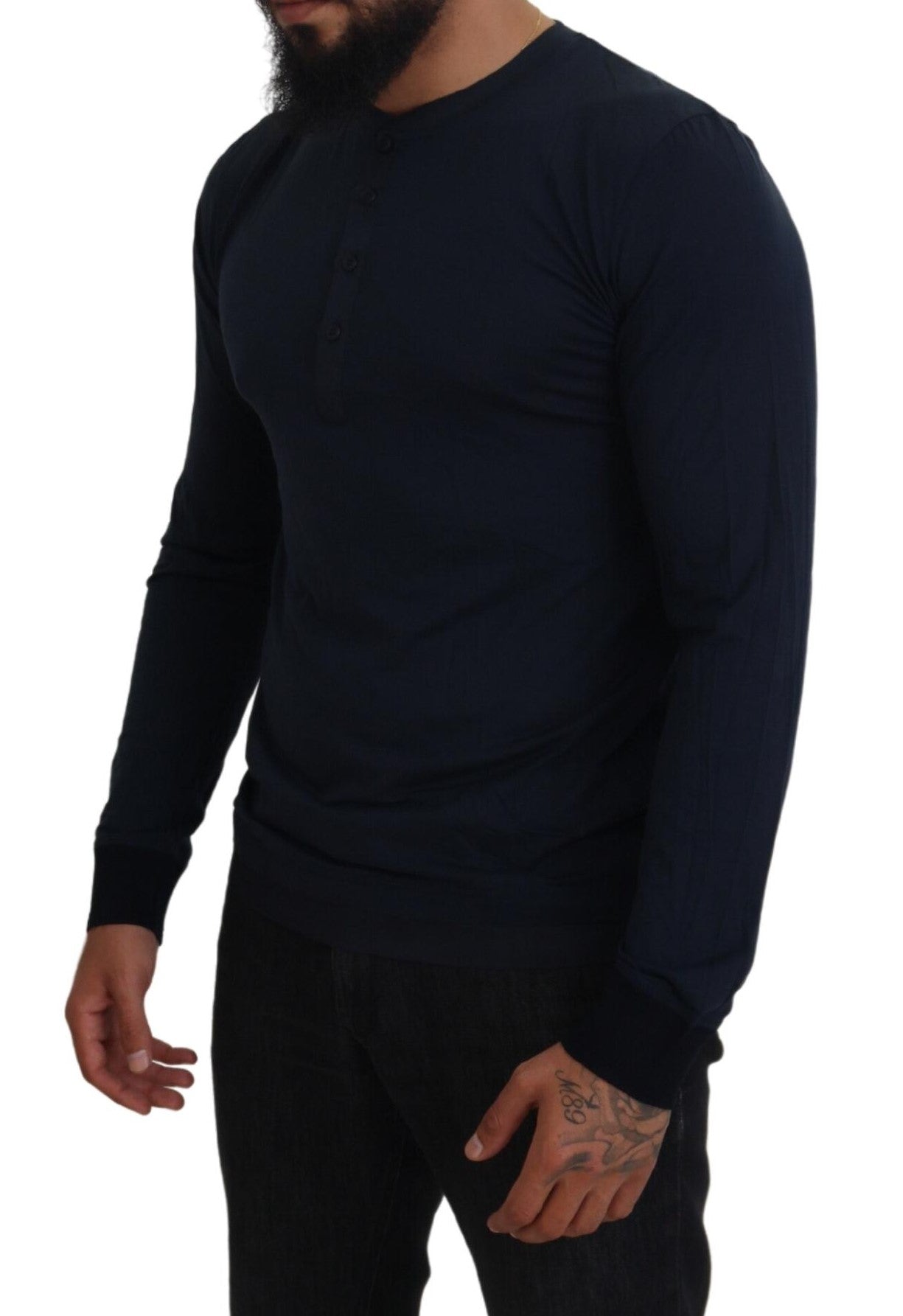 Dolce & Gabbana Blue Cotton Button Crewneck Pullover Sweater -   -  Dolce & Gabbana. Dolce & Gabbana Blue Cotton Button Crewneck Pullover Sweater -   -  Dolce & Gabbana.