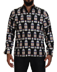Dolce & Gabbana Black Silk Printed Collared Men Casual Shirt -   -  Dolce & Gabbana.