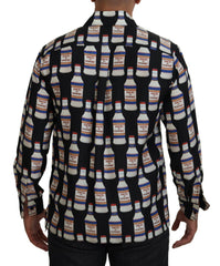 Dolce & Gabbana Black Silk Printed Collared Men Casual Shirt -   -  Dolce & Gabbana.