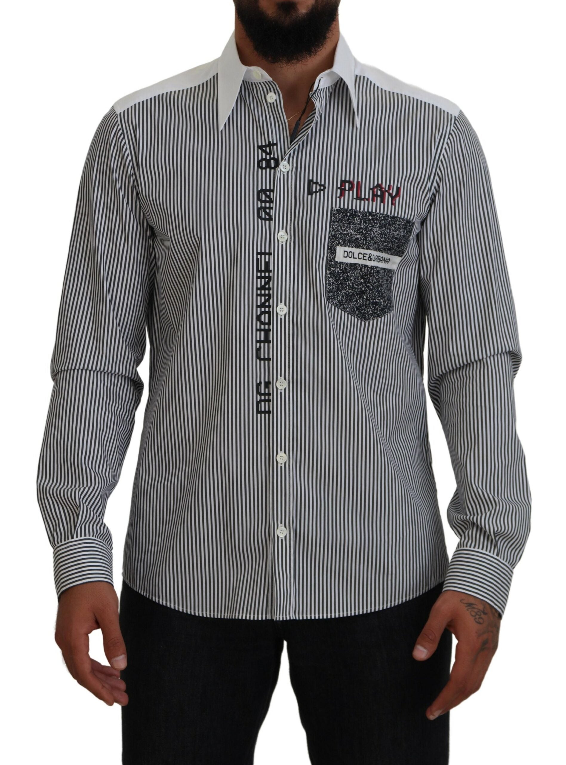 Dolce & Gabbana Black White Striped Printed Casual Cotton Shirt -   -  Dolce & Gabbana.