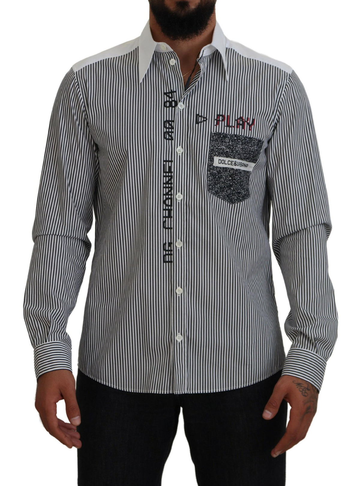 Dolce & Gabbana Black White Striped Printed Casual Cotton Shirt -   -  Dolce & Gabbana.