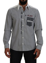 Dolce & Gabbana Black White Striped Printed Casual Cotton Shirt -   -  Dolce & Gabbana.