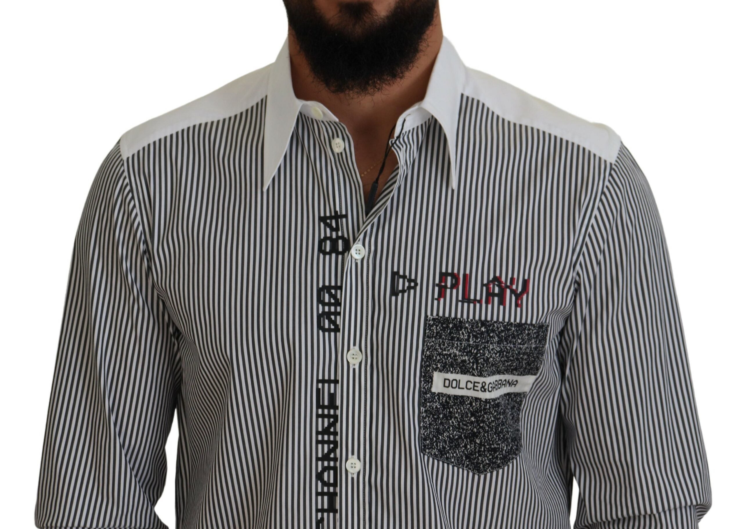 Dolce & Gabbana Black White Striped Printed Casual Cotton Shirt -   -  Dolce & Gabbana. Dolce & Gabbana Black White Striped Printed Casual Cotton Shirt -   -  Dolce & Gabbana.