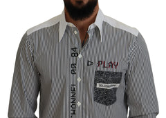 Dolce & Gabbana Black White Striped Printed Casual Cotton Shirt -   -  Dolce & Gabbana.