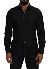 Dolce & Gabbana Black Cotton Collared Long Sleeve GOLD Shirt -   -  Dolce & Gabbana.