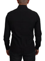 Dolce & Gabbana Black Cotton Collared Long Sleeve GOLD Shirt -   -  Dolce & Gabbana.