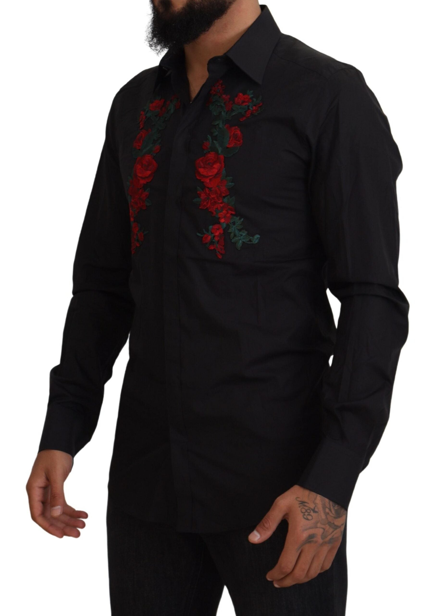 Dolce & Gabbana Black Floral Embroidery Men Long Sleeves GOLD Shirt -   -  Dolce & Gabbana. Dolce & Gabbana Black Floral Embroidery Men Long Sleeves GOLD Shirt -   -  Dolce & Gabbana.