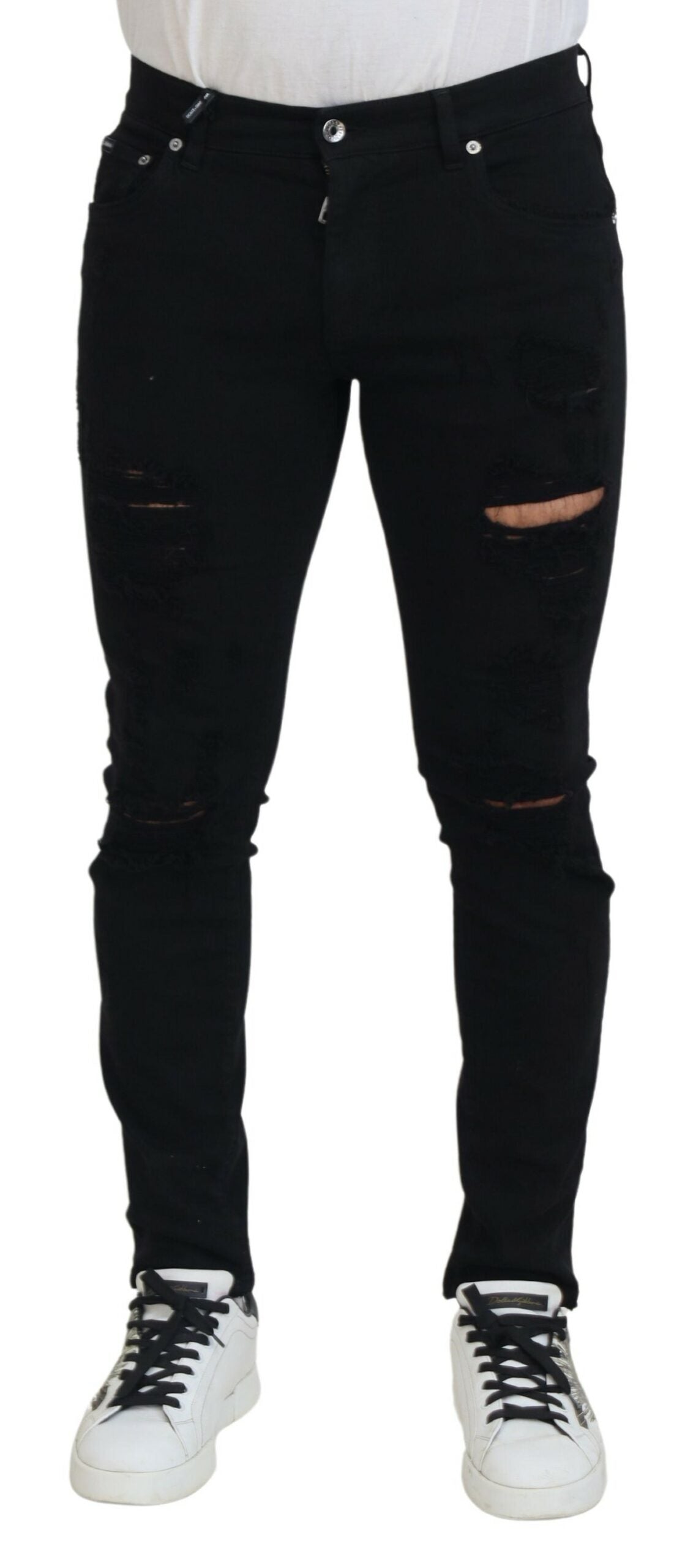 Dolce & Gabbana Black Slim Fit Tattered Denim Cotton Jeans -   -  Dolce & Gabbana.