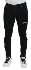 Dolce & Gabbana Black Slim Fit Tattered Denim Cotton Jeans -   -  Dolce & Gabbana.