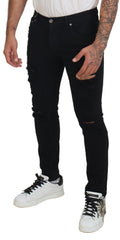 Dolce & Gabbana Black Slim Fit Tattered Denim Cotton Jeans -   -  Dolce & Gabbana.