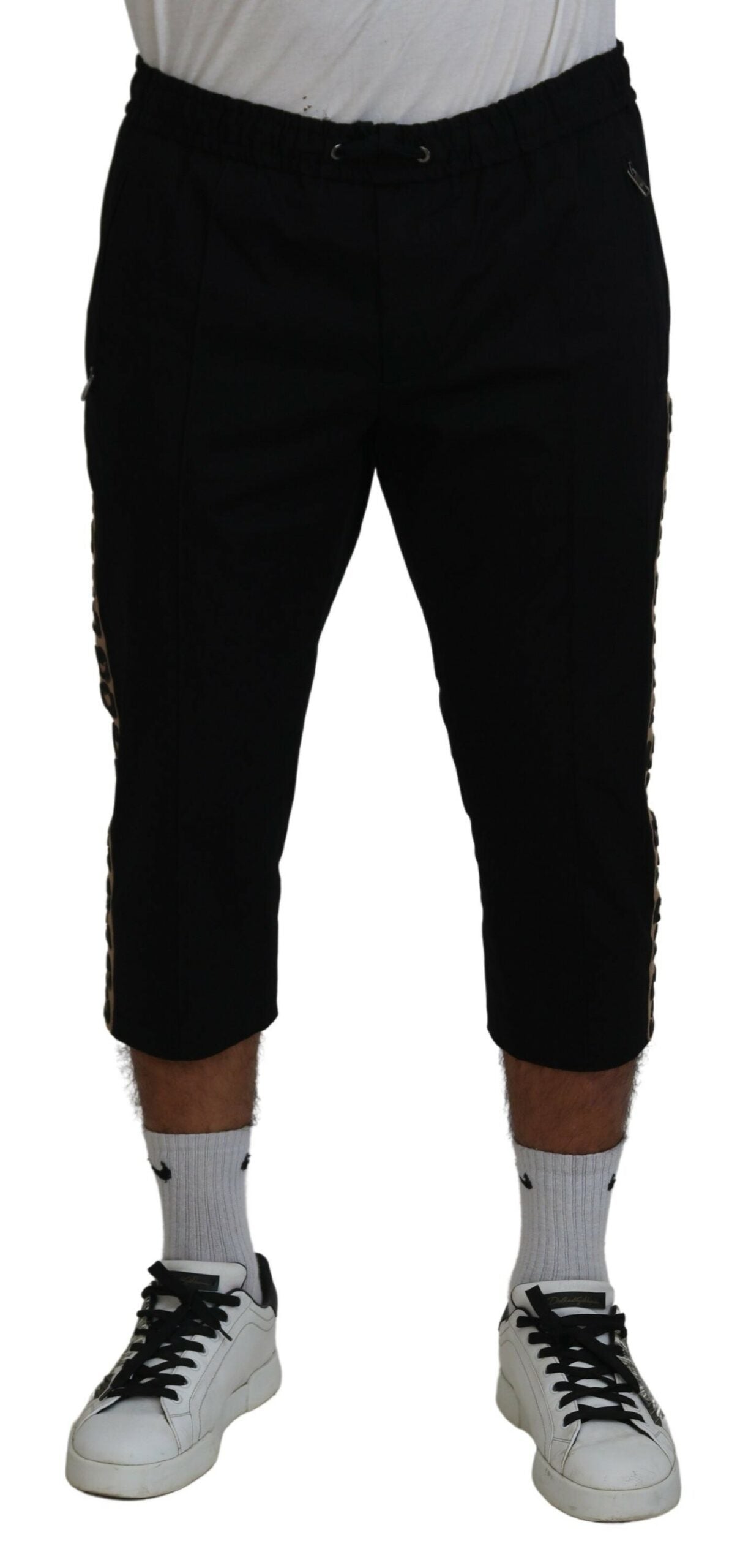 Dolce & Gabbana Black Cotton Elastic Waist DG Logo Cropped Pants -   -  Dolce & Gabbana.