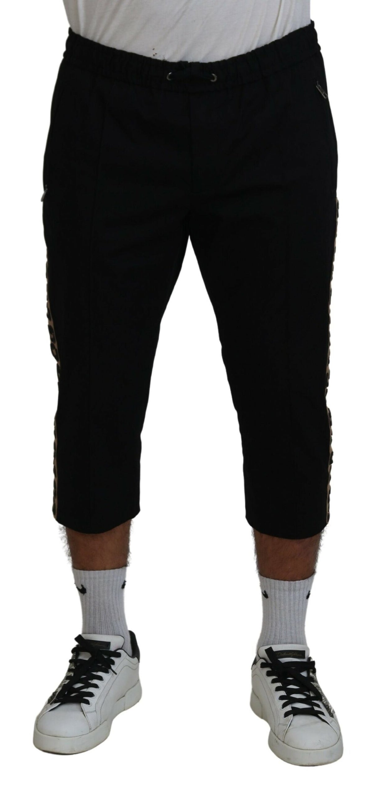 Dolce & Gabbana Black Cotton Elastic Waist DG Logo Cropped Pants -   -  Dolce & Gabbana.