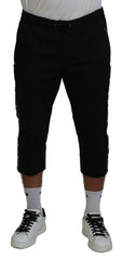 Dolce & Gabbana Black Cotton Elastic Waist DG Logo Cropped Pants -   -  Dolce & Gabbana.