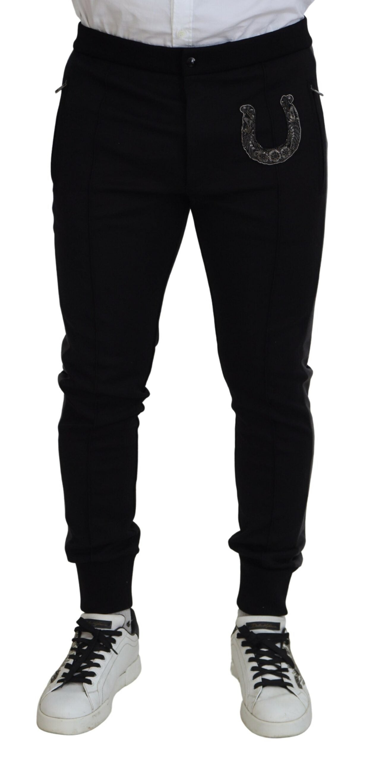Dolce & Gabbana Black Wool Horseshoe Jogger Pants -   -  Dolce & Gabbana.